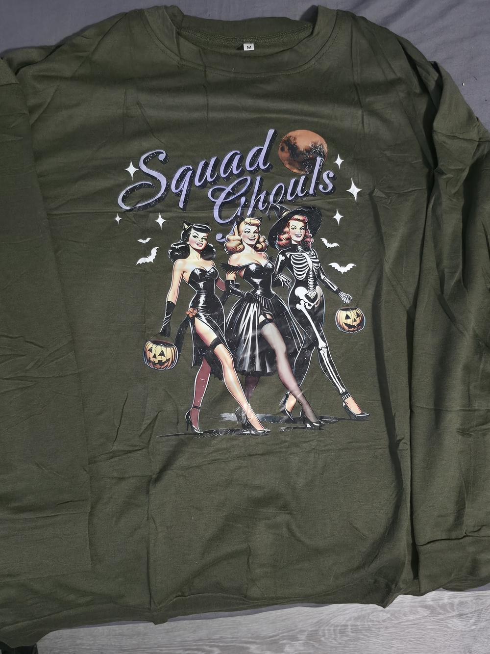 Squad Ghouls Olive Green Women’s Skirt - Graphic Pinup Style